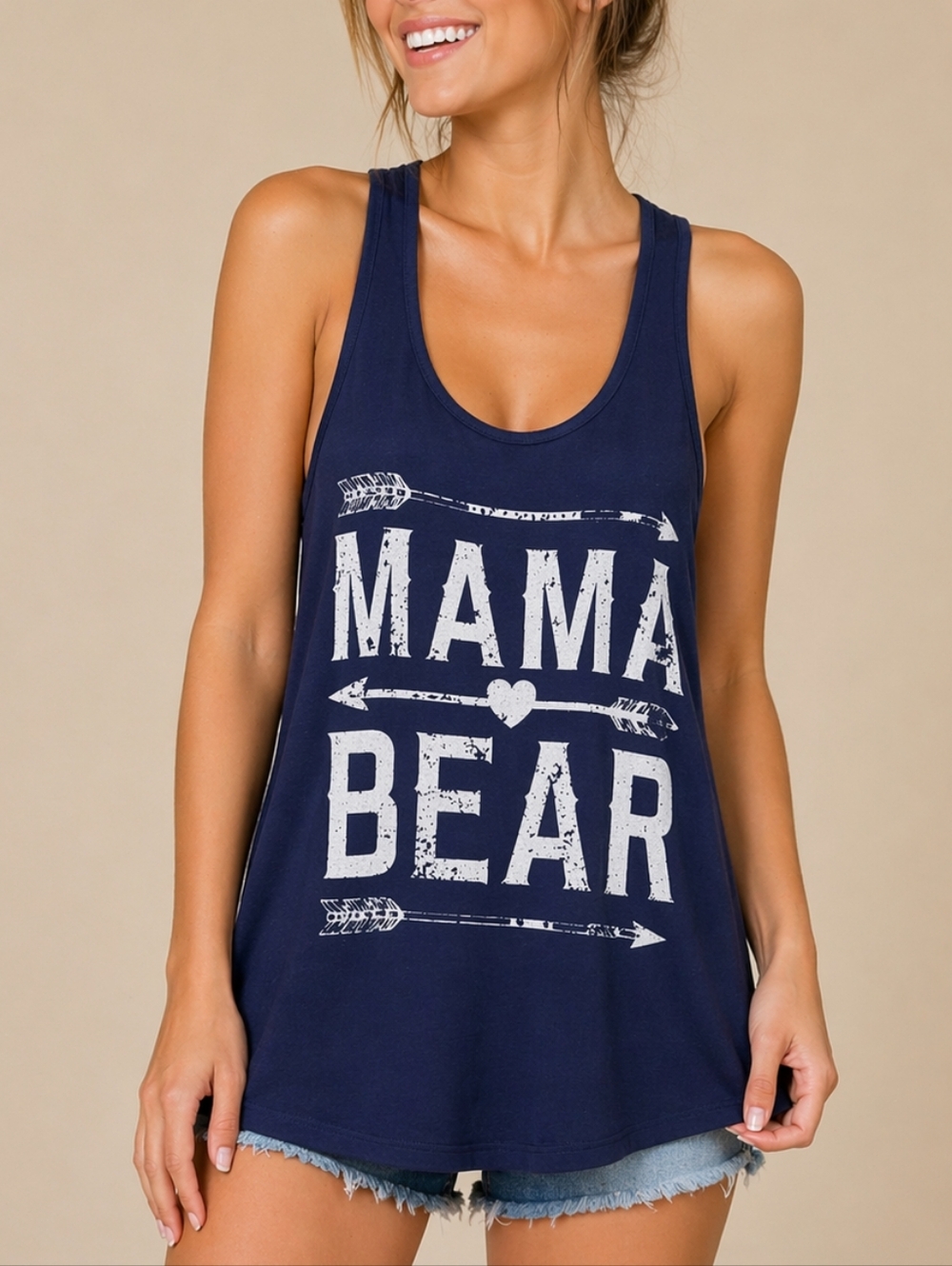 Color Bear Mama Bear Tank Top Blue Womens Size M Racerback Casual Maternity Mom